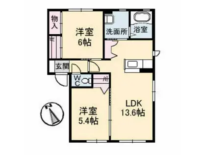 クレセオ口田(2LDK/1階)の間取り写真