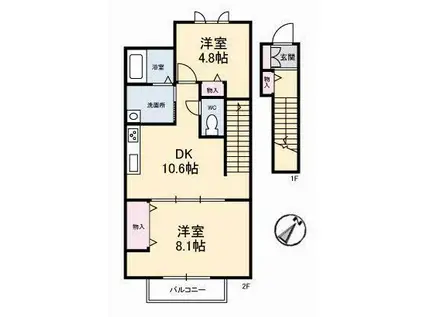 BEL・POSTO(2DK/2階)の間取り写真