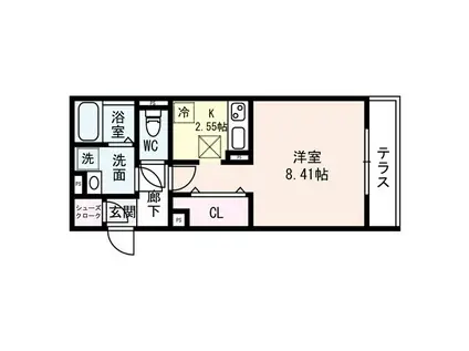 HERMITAGE羽根(1K/1階)の間取り写真