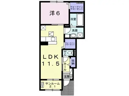 ナリッシュ(1LDK/1階)の間取り写真