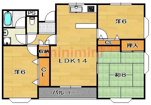 ウエストII(3LDK/1階)の間取り写真