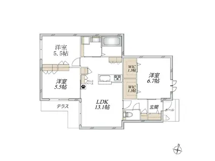 グランメール富士見(3LDK/1階)の間取り写真