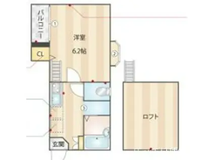 ピュア高宮参番館(1SK/2階)の間取り写真