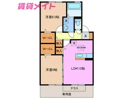 クラベールB(2LDK/1階)の間取り写真