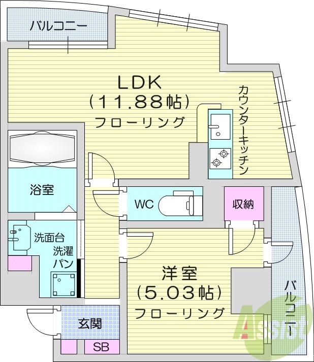 DNKMSA パート4 ANNEX別館(1LDK/9階)の間取り写真