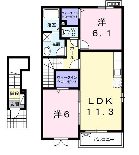 ヴァンパシフィークA(2LDK/2階)の間取り写真