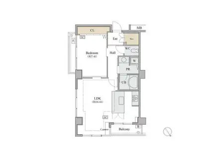 シャレール広尾 2号棟(1LDK/3階)の間取り写真