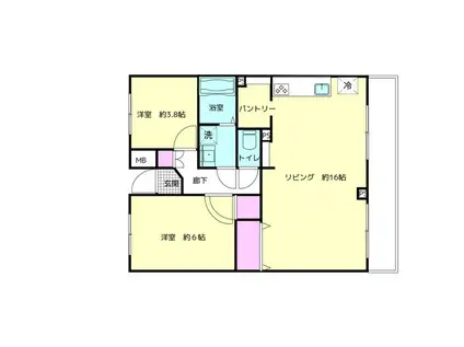 ハイセクタス(2LDK/1階)の間取り写真