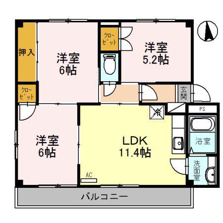 ラフォーレ龍野I(3LDK/3階)の間取り写真