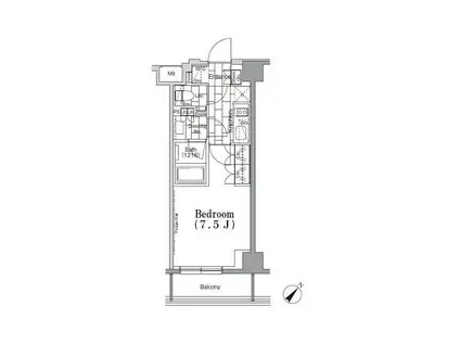ワンルーフフラット月島(1K/4階)の間取り写真
