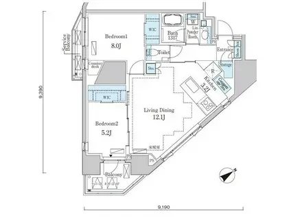 PRIME ART白金台(2LDK/12階)の間取り写真