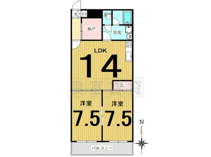 パークサイドメゾン伏見(2SLDK/7階)の間取り写真