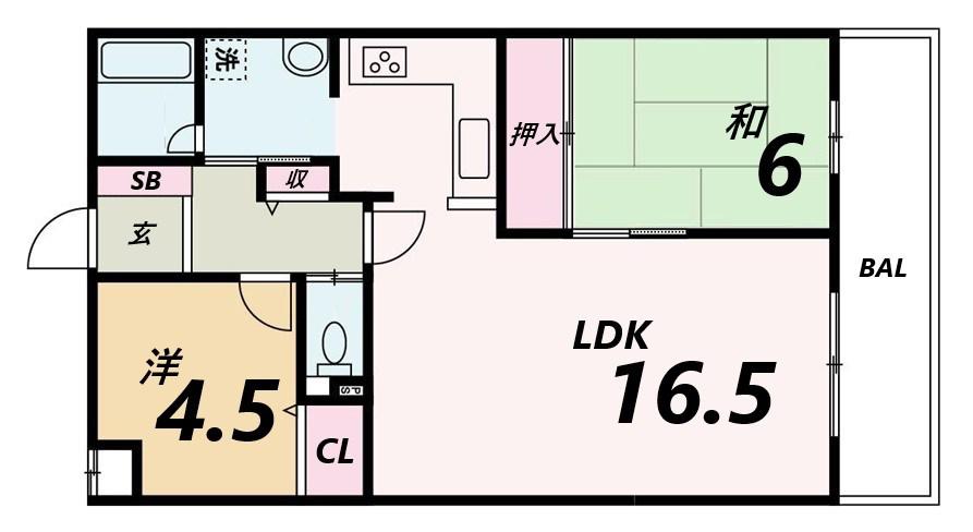 アルコ・ラ・カーサ姫路土山(2LDK/2階)の間取り写真