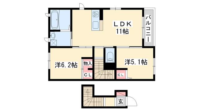 ベルクール加東A棟(2LDK/2階)の間取り写真
