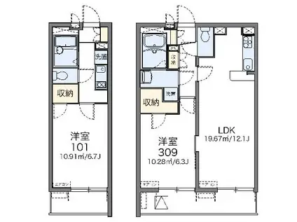 レオパレスソレアードII(1K/2階)の間取り写真