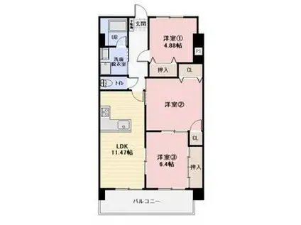 フェリース アイチ(3LDK/1階)の間取り写真