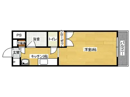 ゼフィルI(ワンルーム/4階)の間取り写真