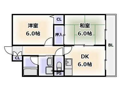 カーサいずみ(2DK/6階)の間取り写真