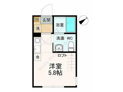 ローズハイツ山手(ワンルーム/2階)の間取り写真