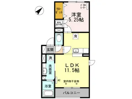 フローラルコート石川(1LDK/1階)の間取り写真