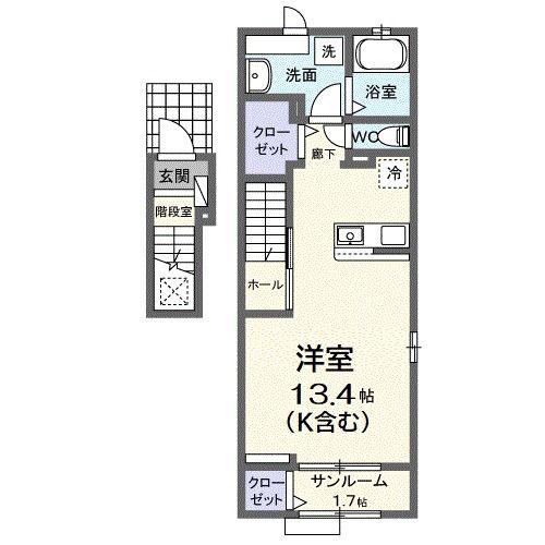 ＪＲ東海道本線 静岡駅 バス乗車時間：19分 最寄りバス停で下車 徒歩3分 2階建 築2年(ワンルーム/2階)の間取り写真