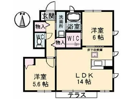 フィオレンテB棟(2LDK/1階)の間取り写真