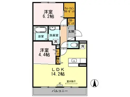 アプリコットハウス B棟(2LDK/3階)の間取り写真
