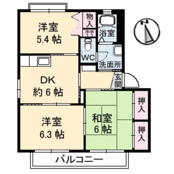 シャイニングテルB(3DK/1階)の間取り写真