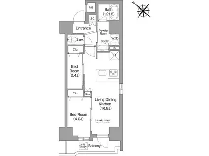 コンフォリア・リヴ茅場町(2LDK/3階)の間取り写真