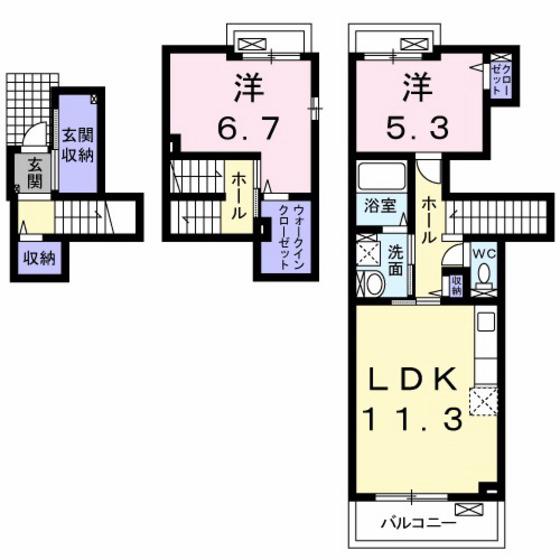 ユニベールB(2LDK/2階)の間取り写真