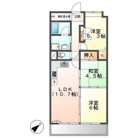 クリーンピア米子加茂町(3LDK/2階)の間取り写真