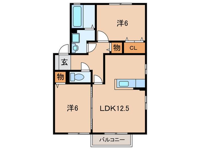 ボナール白水2棟(2LDK/2階)の間取り写真