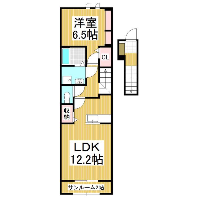 サンバティークB(1LDK/2階)の間取り写真
