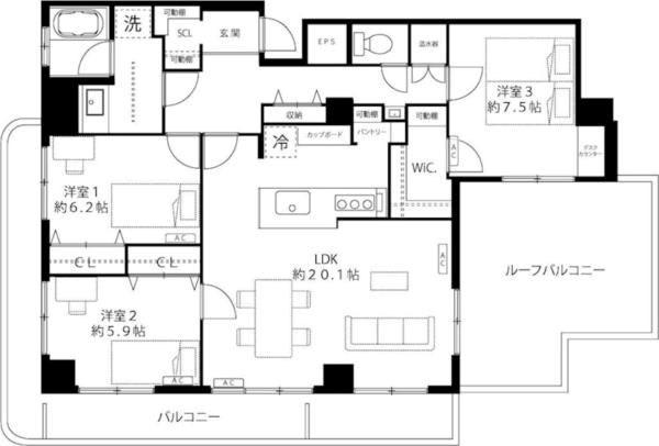 ホワイトパレス(3LDK/6階)の間取り写真