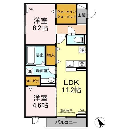 オッツ一宮(2LDK/2階)の間取り写真