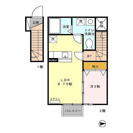 グランセオルメA(1LDK/2階)の間取り写真