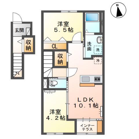 ソランジュ(2LDK/2階)の間取り写真