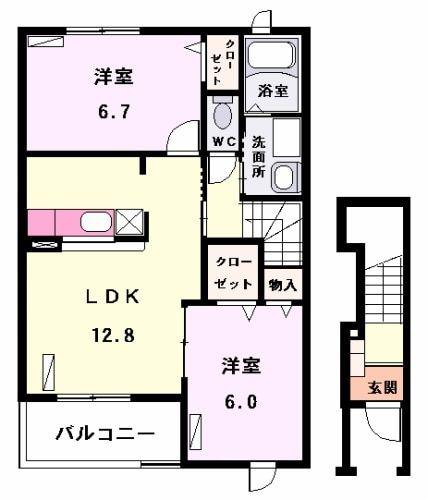 パークあおなみII(2LDK/2階)の間取り写真