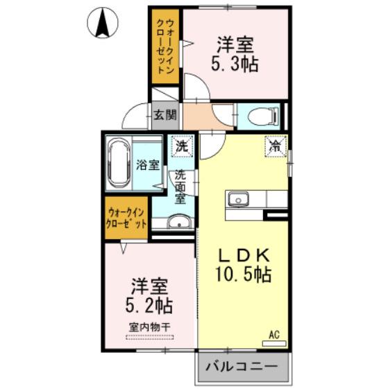 イオス B棟(2LDK/2階)の間取り写真