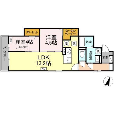 D-ROOM八本松1丁目(2LDK/1階)の間取り写真