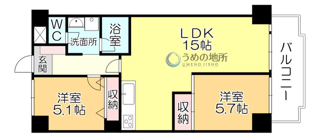 ダイアパレス久留米(2LDK/4階)の間取り写真