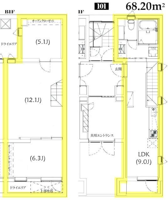 TS RESIDENCE 白金高輪(2LDK/1階)の間取り写真