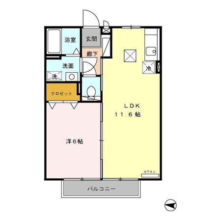 アビタシオン(1LDK/1階)の間取り写真