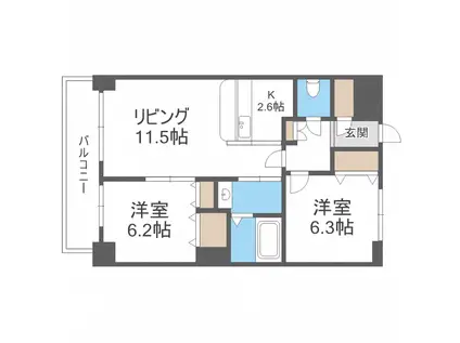 KKS羊ヶ丘(2LDK/8階)の間取り写真
