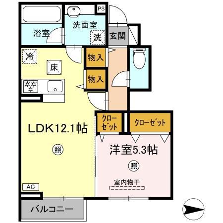 D-ROOM南方(1LDK/1階)の間取り写真