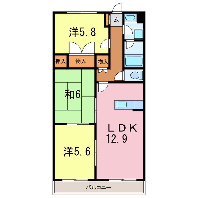 サンコートTOYOTA(3LDK/2階)の間取り写真