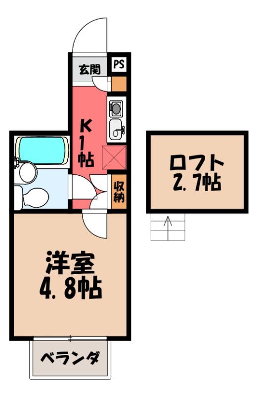 リトルバード(1K/2階)の間取り写真
