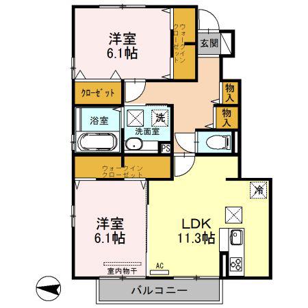 ルピナアサイ(2LDK/1階)の間取り写真