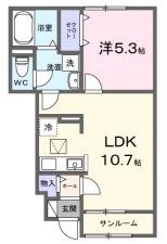 カーサヴィゴ鴨方(1LDK/1階)の間取り写真