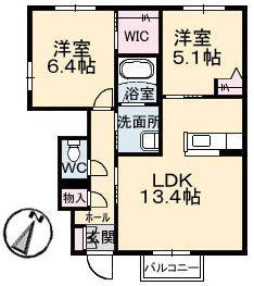 グランフォート A棟(2LDK/1階)の間取り写真